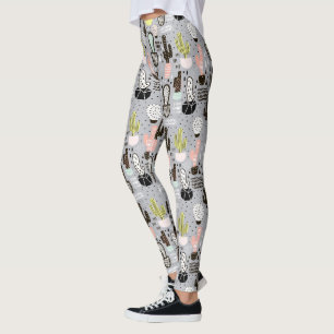 Hand Drawn Textured Cactus Pattern Leggings