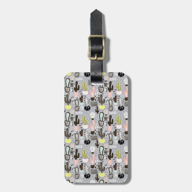 Hand Drawn Textured Cactus Pattern Luggage Tag (Front Vertical)