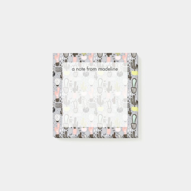 Hand Drawn Textured Cactus Pattern Post-it Notes (Front)