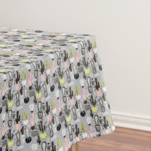Hand Drawn Textured Cactus Pattern Tablecloth