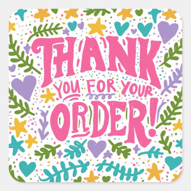 Hand Drawn Thank You for Small Business  Square Sticker (Front)