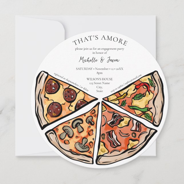 Hand Drawn That's Amore Pizza Italian Engagement Invitation (Front)