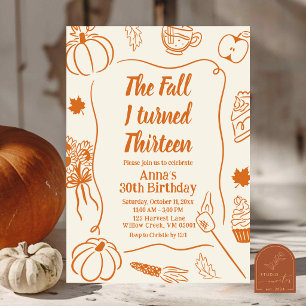 Hand Drawn The Fall I turned teenager Birthday Invitation