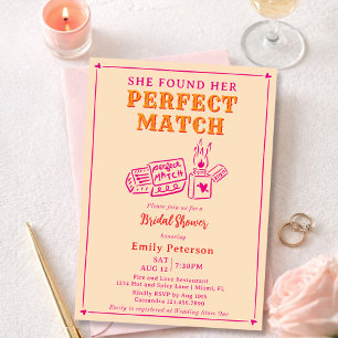 Hand Drawn The Perfect Match Pink Bridal Shower Invitation
