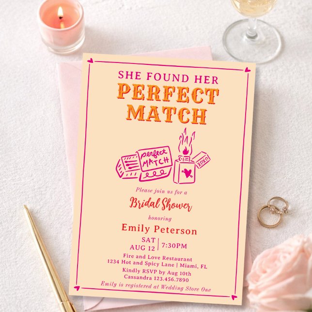 Hand Drawn The Perfect Match Pink Bridal Shower Invitation (Creator Uploaded)