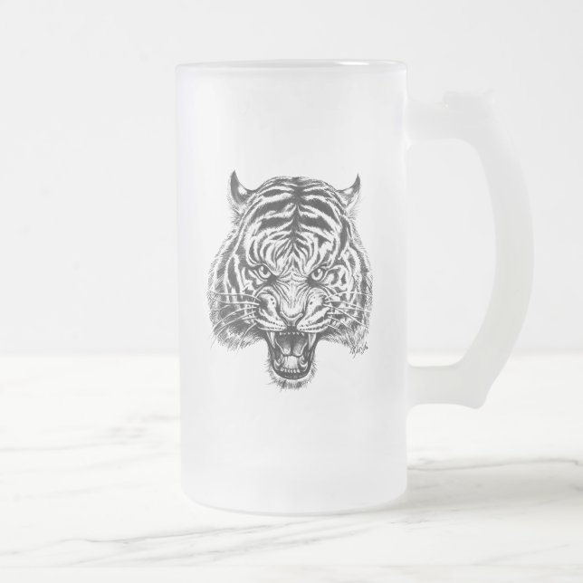 Hand Drawn Tiger Art Tall Beer Mug by Mei Yu (Right)
