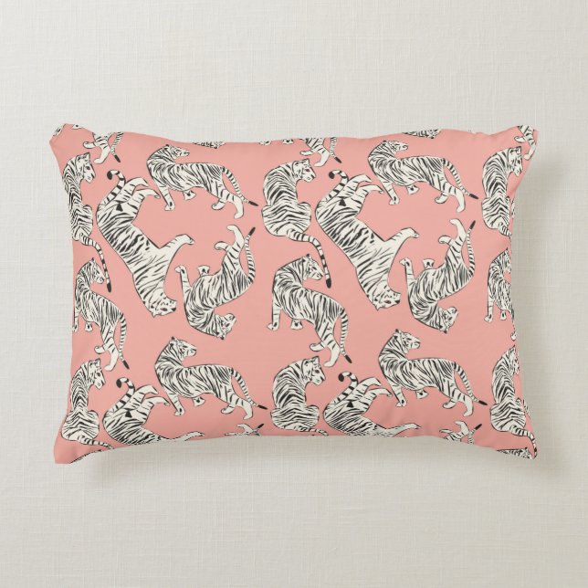 Hand drawn tiger seamless pattern, big cats in dif decorative cushion (Front)