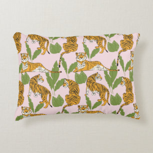 Hand drawn tiger seamless pattern, big cats in dif decorative cushion