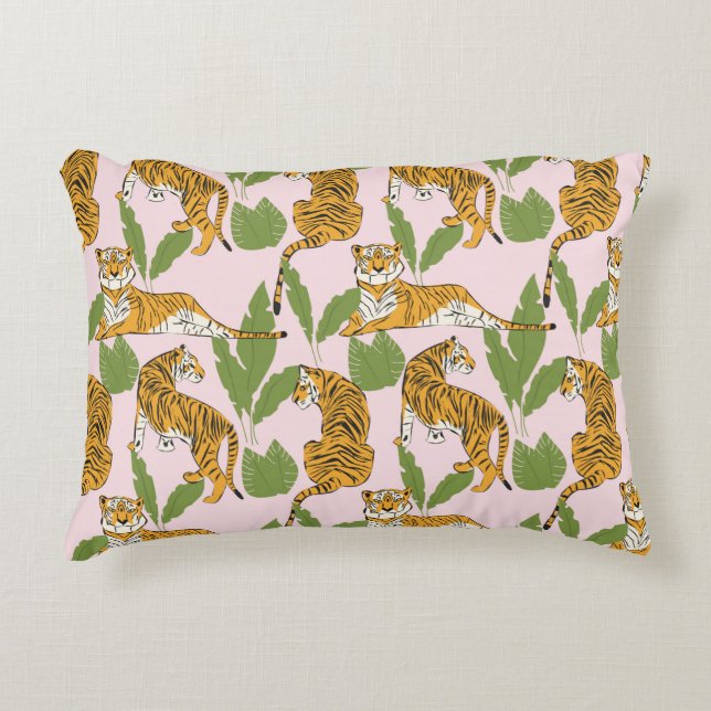 Hand drawn tiger seamless pattern, big cats in dif decorative cushion (Front)