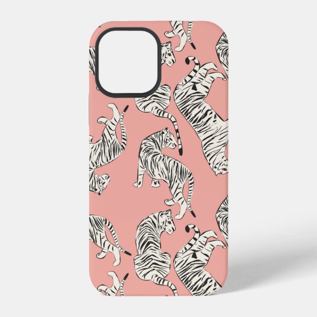 Hand drawn tiger seamless pattern, big cats in dif iPhone case (Back)