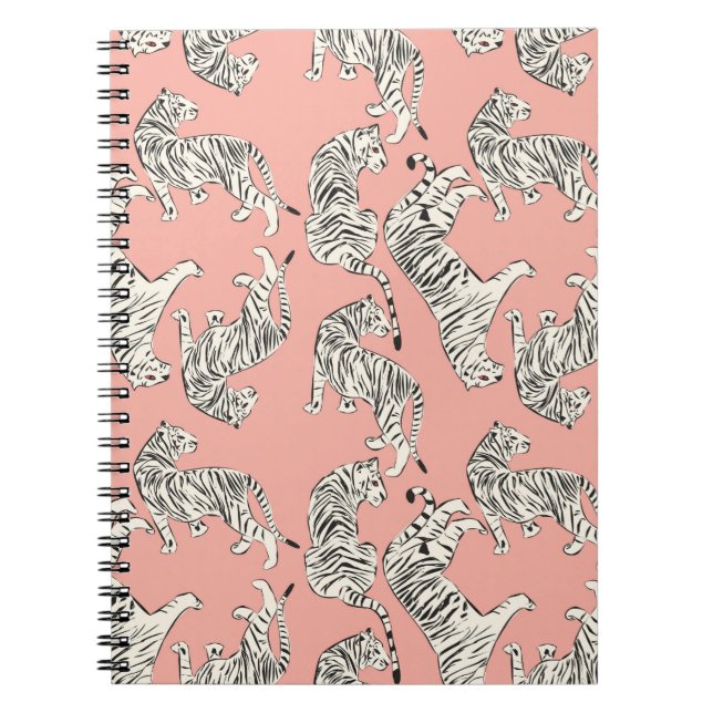 Hand drawn tiger seamless pattern, big cats in dif notebook (Front)