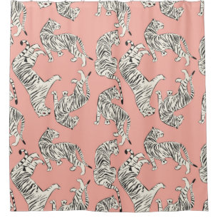 Hand drawn tiger seamless pattern, big cats in dif shower curtain