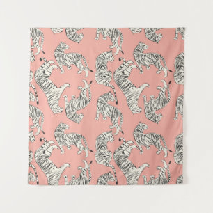 Hand drawn tiger seamless pattern, big cats in dif tapestry