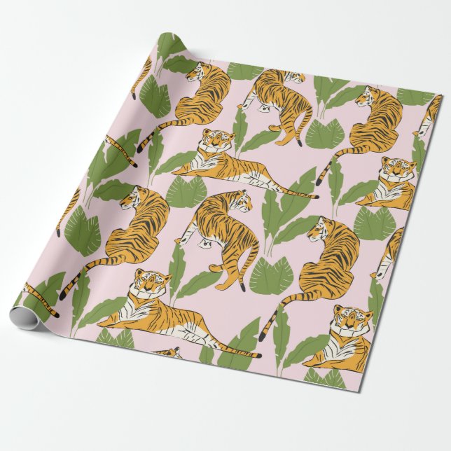 Hand drawn tiger seamless pattern, big cats in dif wrapping paper (Unrolled)