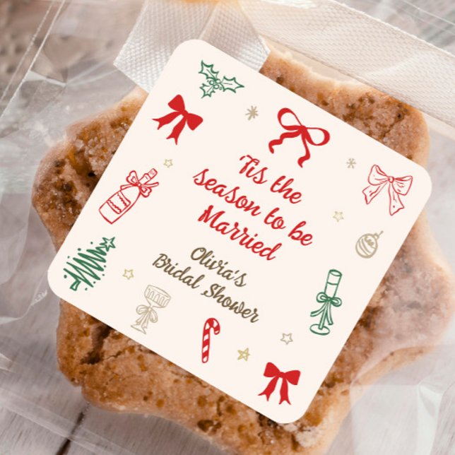 Hand Drawn Tis the Season Christmas Bridal Shower  Square Sticker (Creator Uploaded)