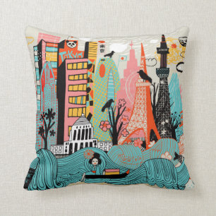 Hand Drawn Tokyo Japan Cushion