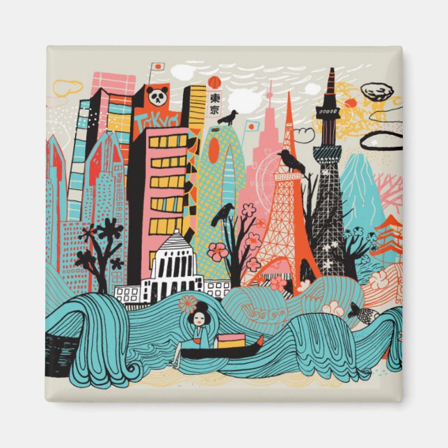 Hand Drawn Tokyo Japan Magnet (Front)