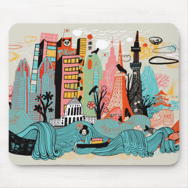 Hand Drawn Tokyo Japan Mouse Mat (Front)