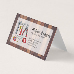 Hand Drawn Tools Wooden Boards Business Card