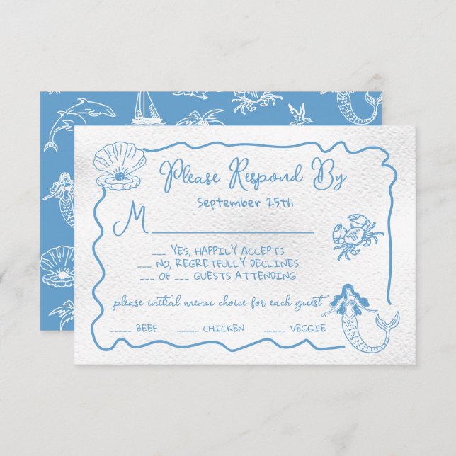 Hand drawn topical coastal Wedding RSVP Invitation (Front/Back)