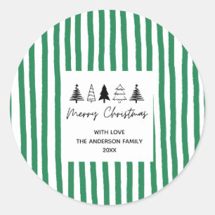 Hand drawn tree Merry Christmas Classic Round Sticker