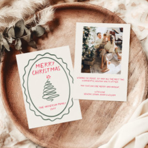 Hand Drawn Tree Merry Christmas Family Photo Holiday Card