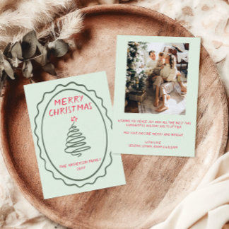Hand Drawn Tree Merry Christmas Family Photo Holiday Card