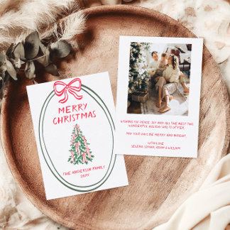 Hand Drawn Tree Merry Christmas Family Photo Holiday Card