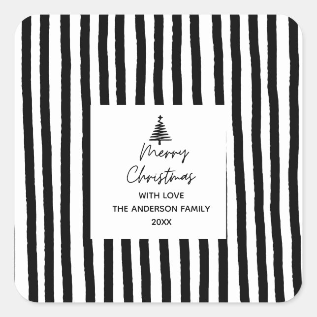 Hand drawn tree Merry Christmas Square Sticker (Front)