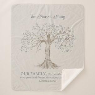 Hand Drawn Tree Personalized Name Quote Gray Beige Sherpa Blanket