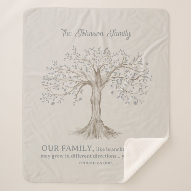 Hand Drawn Tree Personalized Name Quote Gray Beige Sherpa Blanket (Front)