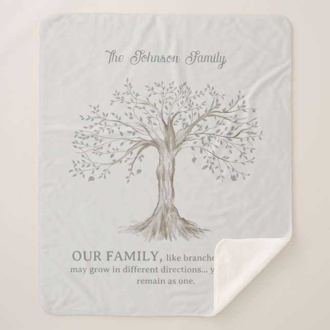 Hand Drawn Tree Personalized Name Quote Light Gray Sherpa Blanket (Front)