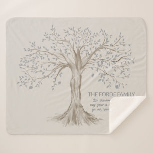Hand Drawn Tree Personalized Quote Gray Beige Sherpa Blanket