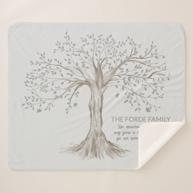 Hand Drawn Tree Personalized Quote Light Gray Sherpa Blanket (Front (Horizontal))