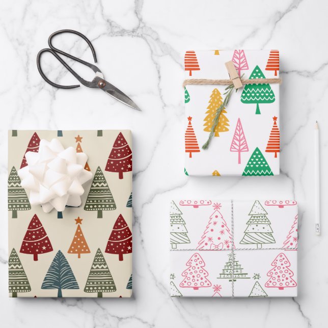Hand Drawn Trees Wrapping Paper Sheet (Front)