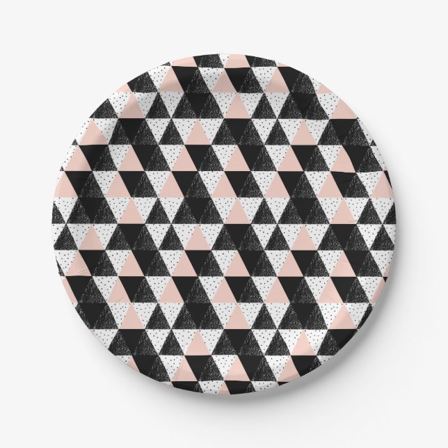 Hand Drawn Triangle Geometric Pattern Paper Plate (Front)