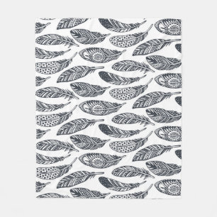 Hand-drawn tribal feathers, vintage pattern. fleece blanket
