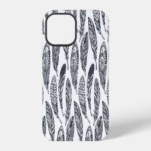Hand-drawn tribal feathers, vintage pattern. iPhone 12 case