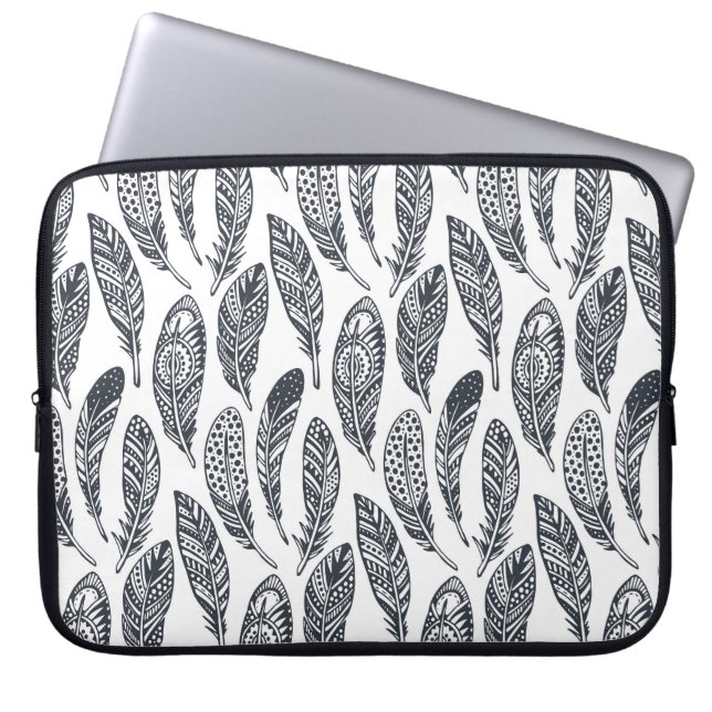 Hand-drawn tribal feathers, vintage pattern. laptop sleeve (Front)