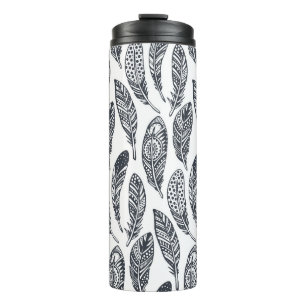 Hand-drawn tribal feathers, vintage pattern. thermal tumbler