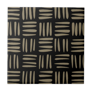 Hand Drawn Tribal Inspired Black and Tan  Tile