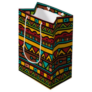 Hand Drawn Tribal Pattern Earth Tones Medium Gift Bag