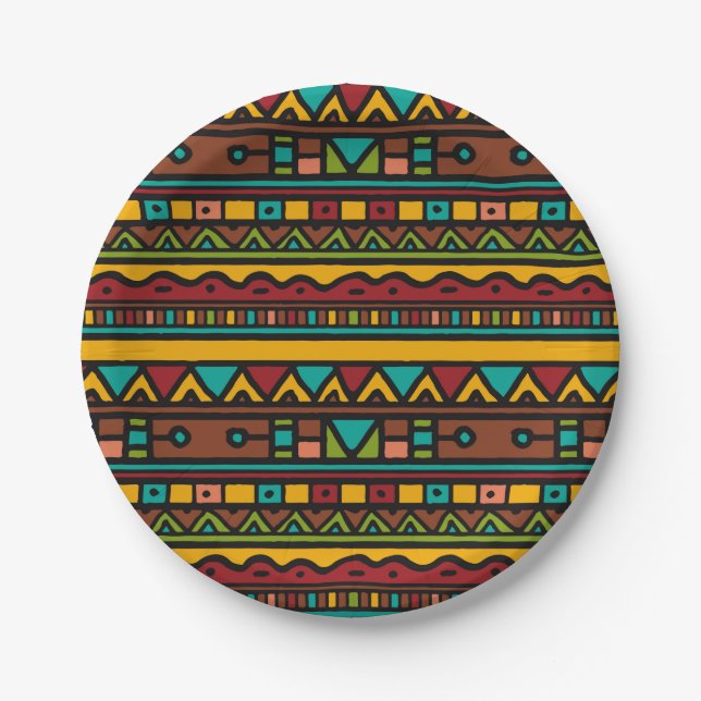Hand Drawn Tribal Pattern Earth Tones Paper Plate (Front)