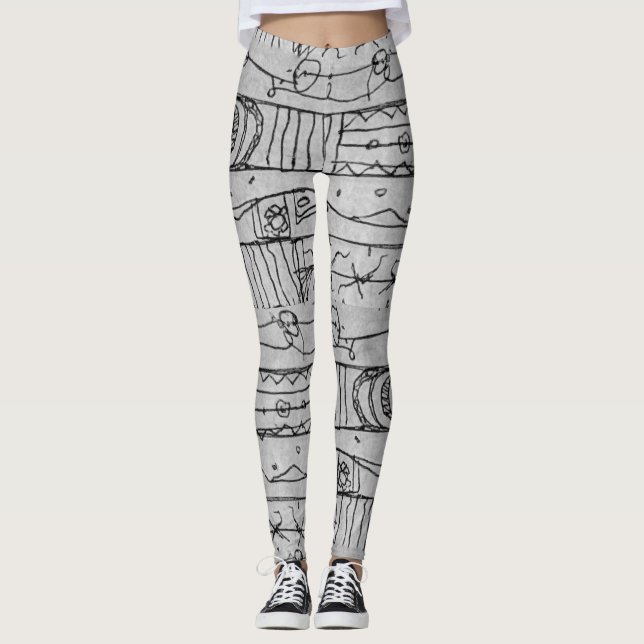 Hand Drawn Tribal Tapestry Pattern Leggings (Front)