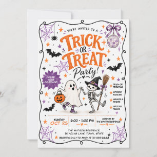 Hand Drawn Trick or Treat Disco Halloween Party Invitation