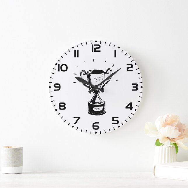 Hand Drawn Trophy Retro Black and White Award Large Clock (Creator Uploaded)