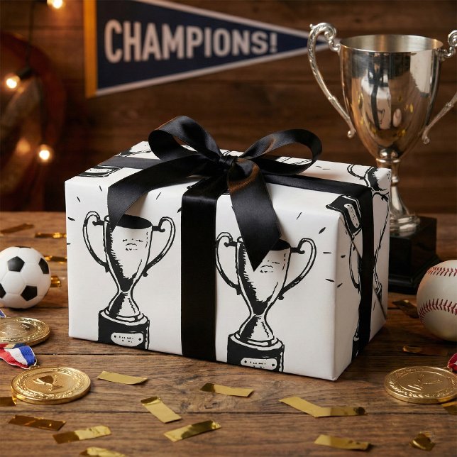 Hand Drawn Trophy Retro Black and White Award Wrapping Paper (Creator Uploaded)