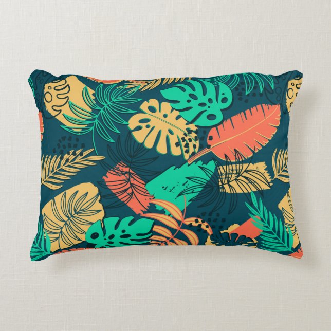 Hand drawn tropic flat pattern. Palm leaves backgr Decorative Cushion (Front)