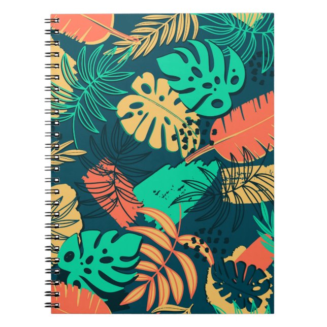 Hand drawn tropic flat pattern. Palm leaves backgr Notebook (Front)