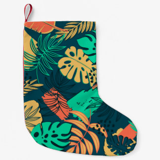 Hand drawn tropic flat pattern. Palm leaves backgr Small Christmas Stocking